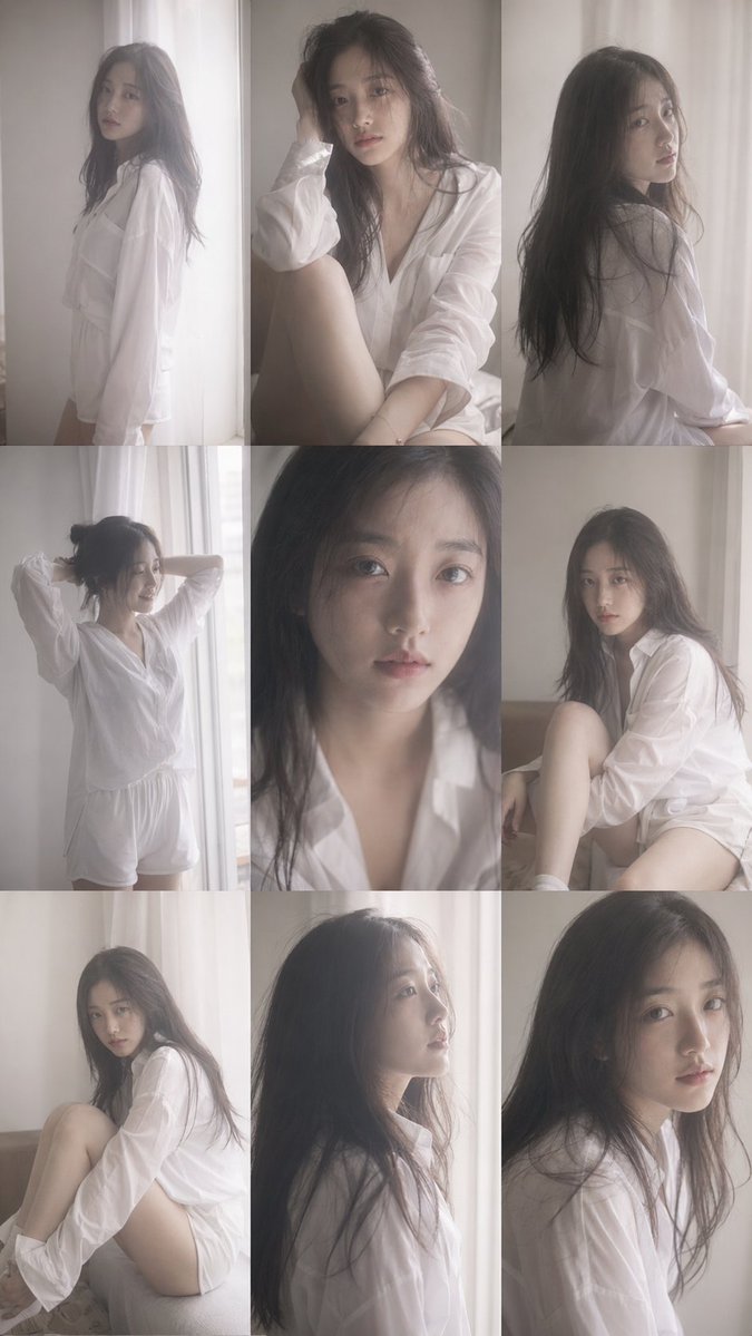 9:16 vertical — Korean idol portrait photoshoot, 3x3 grid (nine frames), same p…